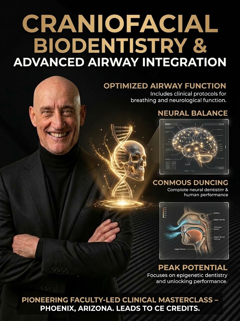 Official Craniofacial Biodentistry and Advanced Airway Integration masterclass poster featuring Dr. Timothy Adams DDS D.ASBA D.ACSDD