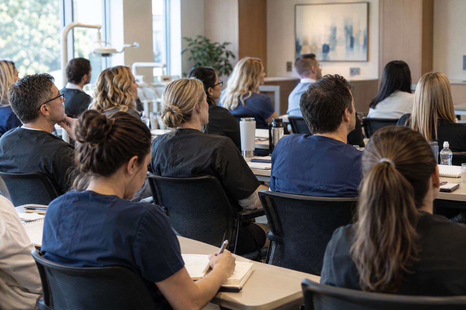 Dental professionals attending a continuing education workshop